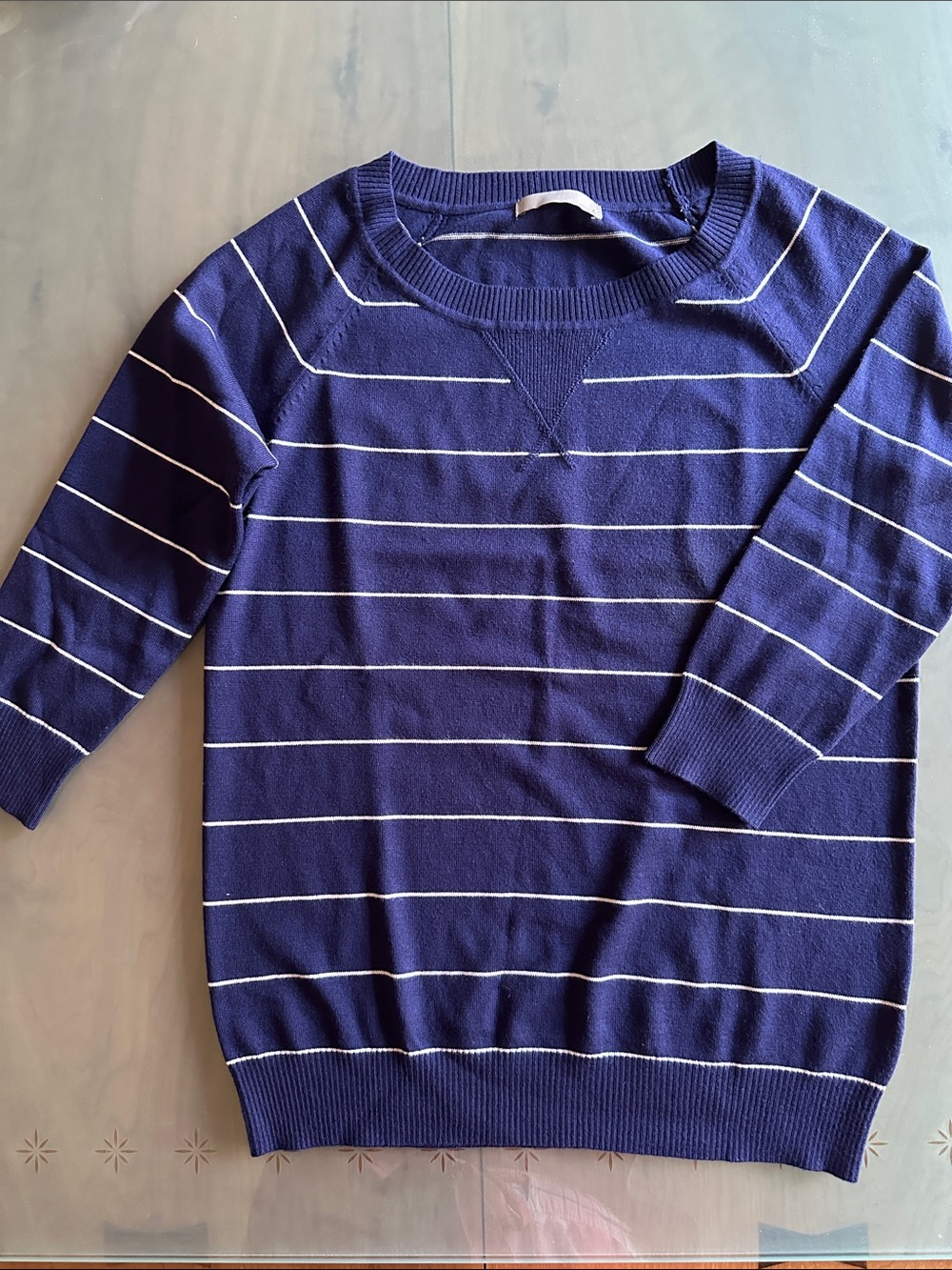 One A Navy Blue & White Striped Crewneck Sweater